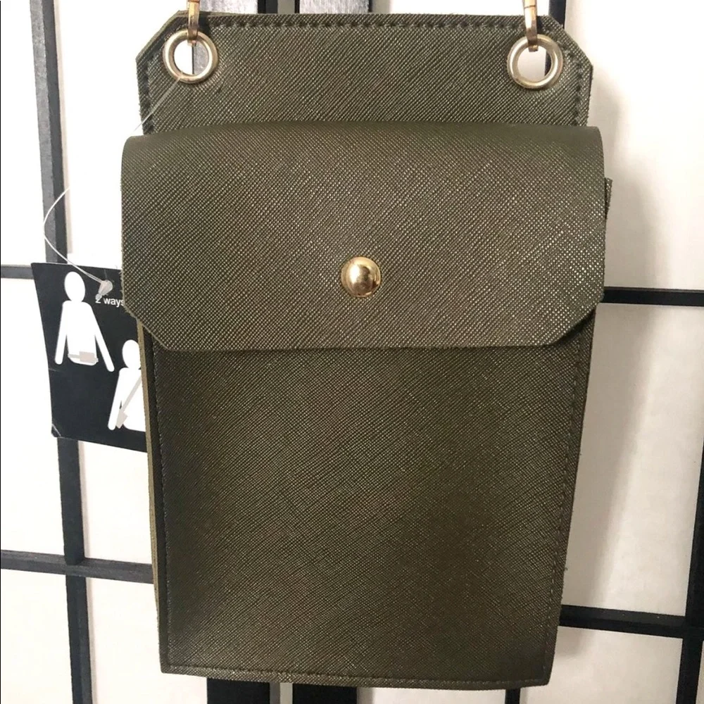 Olive green crossbody bag . Can be worn two ways . Phone case bag . Phone bag. - Picture 5 of 5